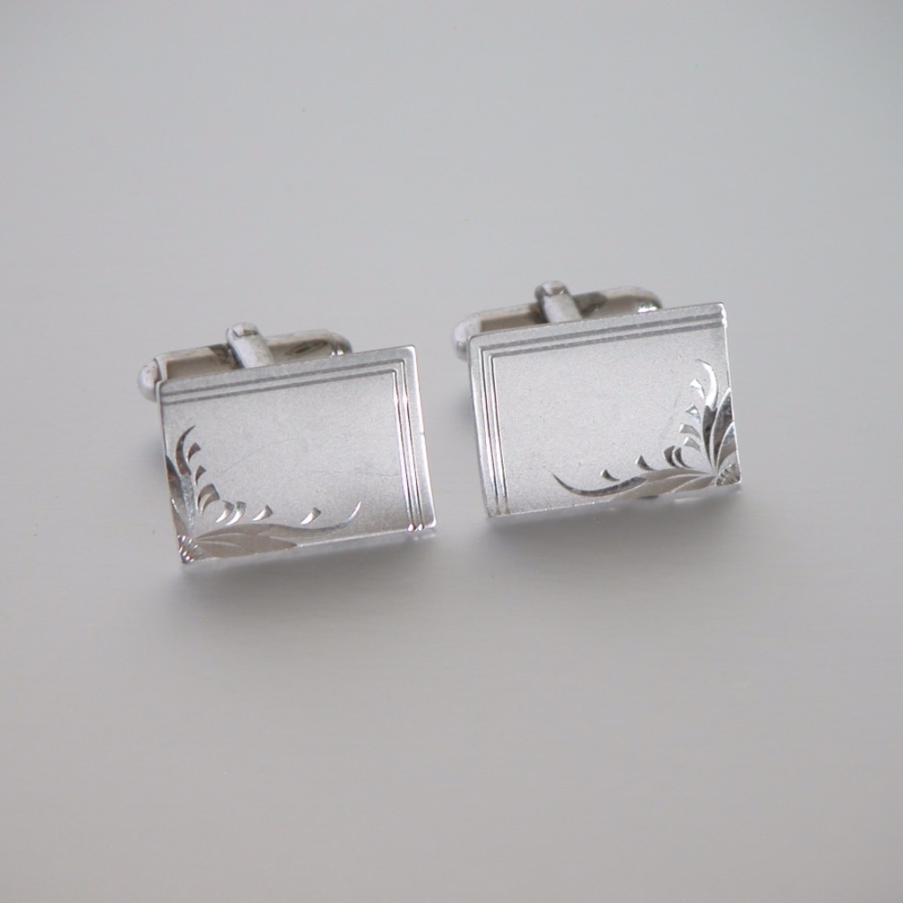 Vintage Modern Cufflinks Silver Tone Etched